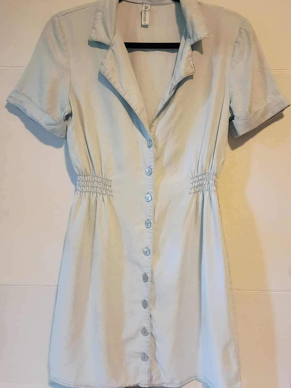 ZARA Light Blue Button-Front Short Sleeve Dress